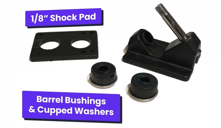 Lycaon GR 2021 Review: Value Powerhouse With Room For Improvement 32 Closeup of bushings, washers, shock pad and baseplate for the trucks on the Lycaon GR 2021