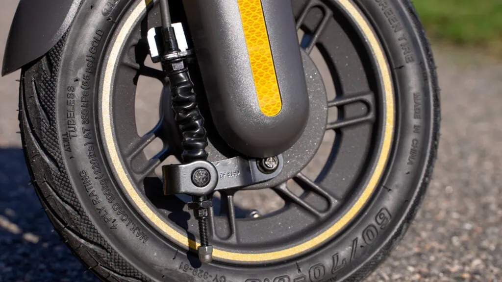 Segway Ninebot Max G2 Review: Most Comfortable Scooter Under $1K 48 Closeup of the drum brake on the Segway Ninebot MAX G2