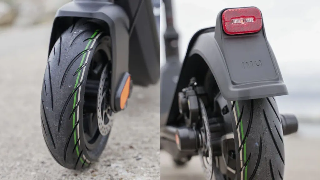 NIU KQi3 Pro Review: A Level-Up For Commuter Scooters 54 Closeup of the pneumatic tires on the NIU KQi3 Pro
