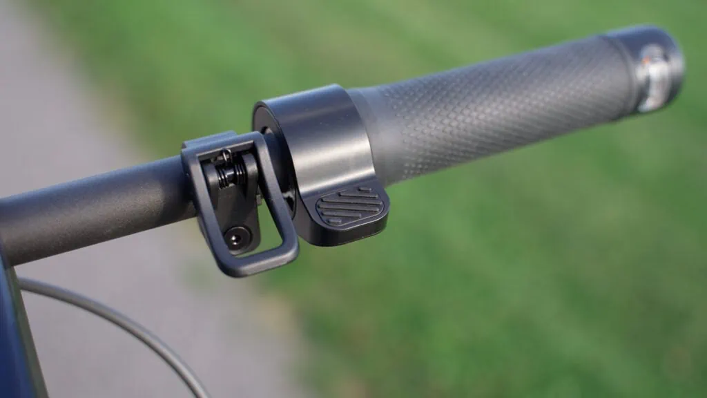 Segway Ninebot Max G2 Review: Most Comfortable Scooter Under $1K 52 Closeup of throttle and folding clamp on the Segway Ninebot Max G2