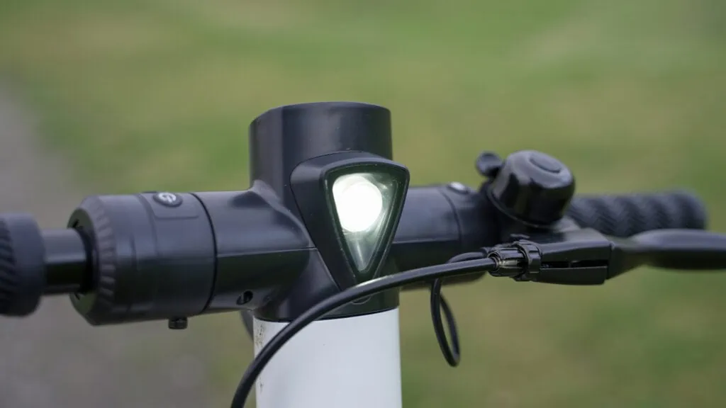 Fluid CityRider Review: Light Weight, High Value 58 Headlight on Fluid CityRider electric scooter