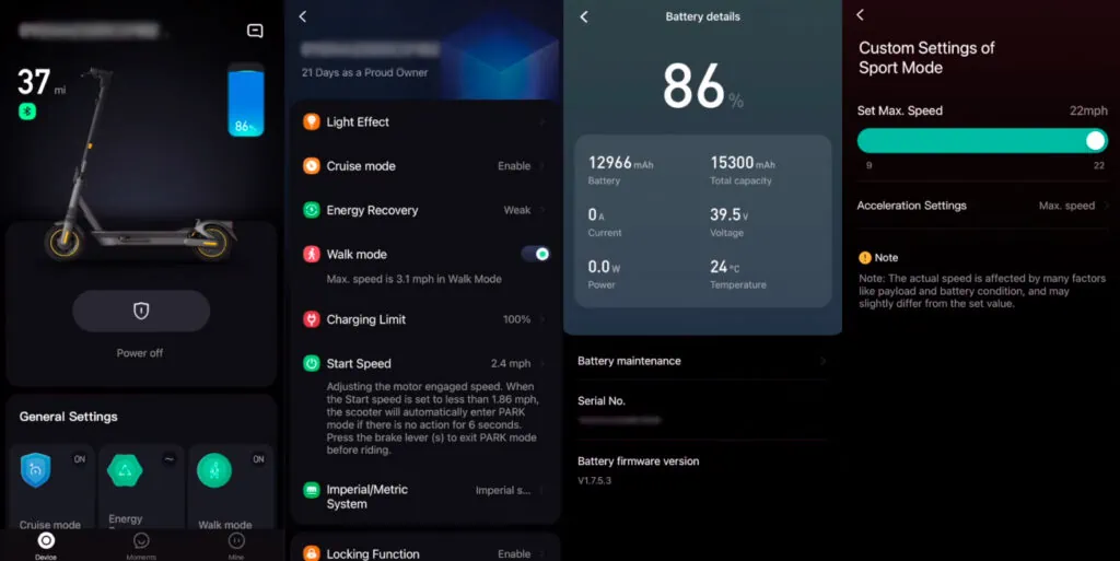 Segway Ninebot Max G2 Review: Most Comfortable Scooter Under $1K 67 Screenshots from the Segway Ninebot smartphone app with the G2 connected