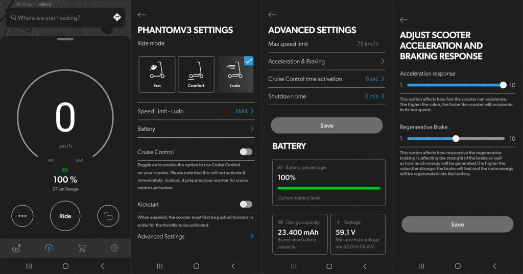 Apollo Phantom V3 Review: Premium Feel & Power 66 Screenshots showcasing the features for the Apollo Phantom V3 from the Apollo Scooters smartphone app